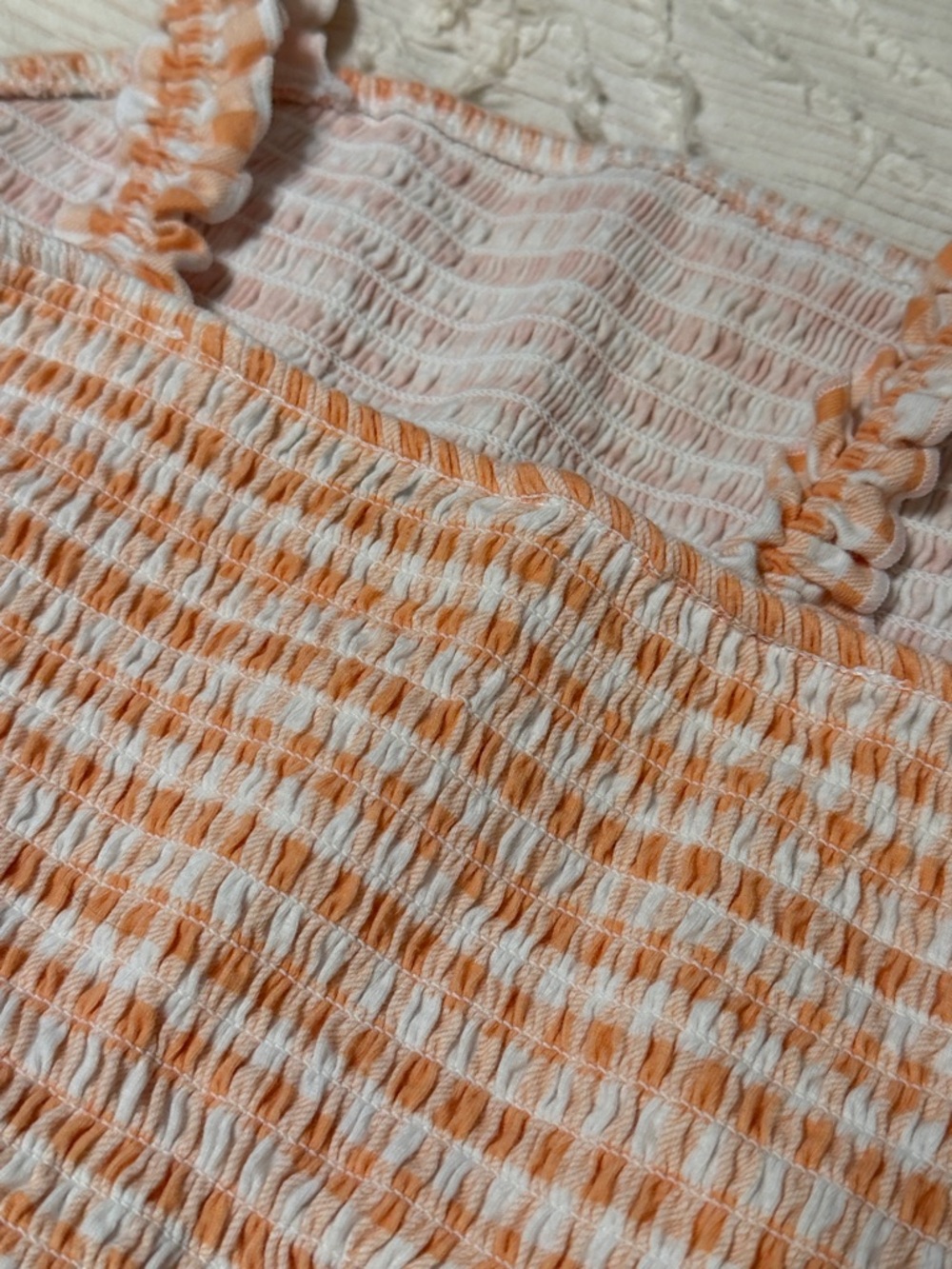 Smocked Ruffle Strap Tank Top - Orange & White - Picture 9 of 11